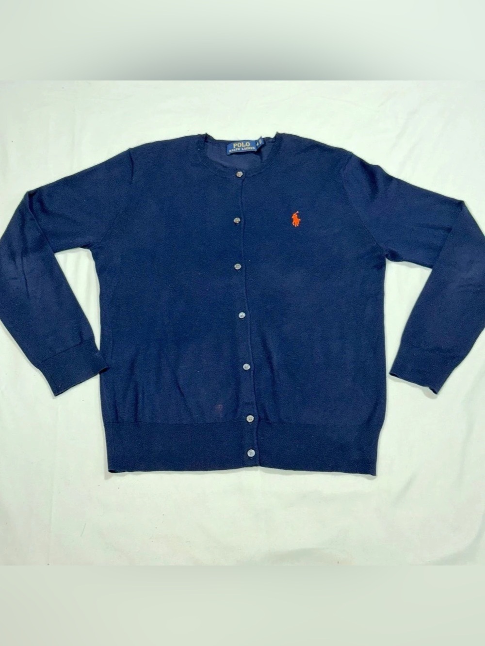 Polo Ralph Lauren Women’s Navy Cardigan M Orange Pony Cotton Blend P096